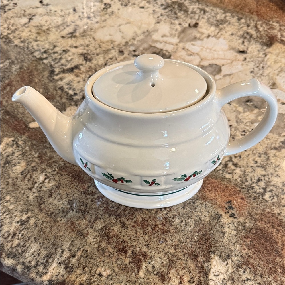 Longaberger Pottery Traditional Holly Teapot